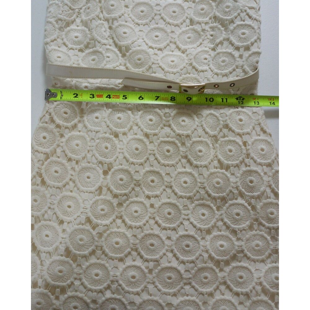 Trina Turk Ivory Eyelet Lace Sheath Dress Belted Cotton Silk 4 Homecoming - Picture 6 of 8